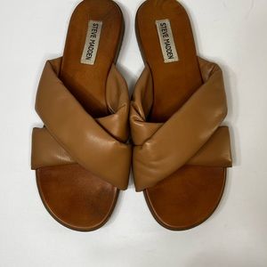 Steve Madden Crozz Padded Faux Leather Sandals Nude Brown Size 9